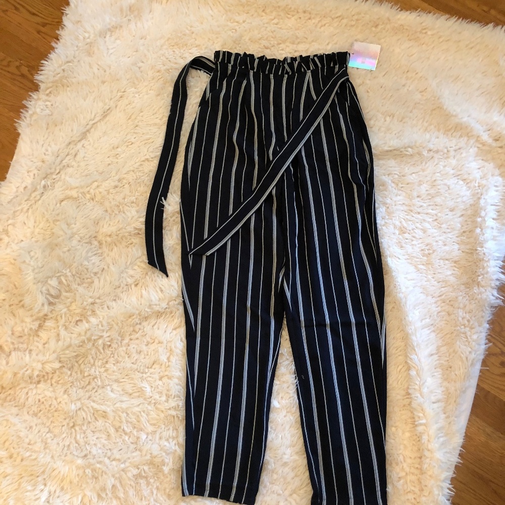 Striped Paper Bag Trousers